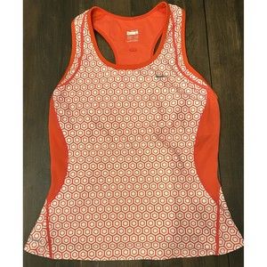 Nike Dri Fit Womens Large Orange White Racerback Athletic Workout Run Tank Top